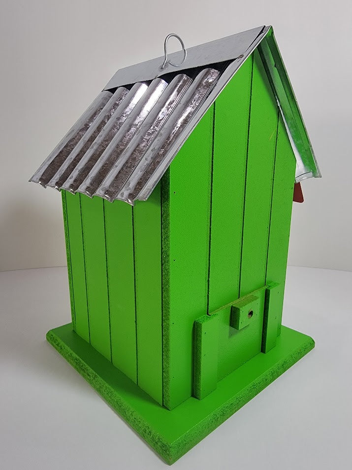 Tin Roof Wooden Outdoor Birdhouse - Cedar Wood & Metal - Home Garden Yard Bird House Decor