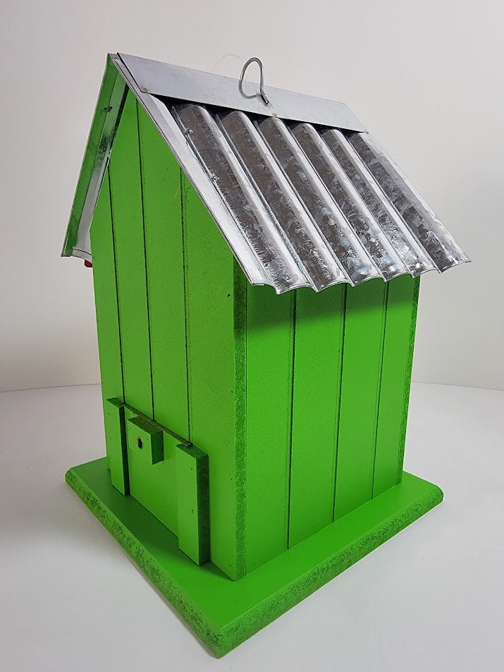 Tin Roof Wooden Outdoor Birdhouse - Cedar Wood & Metal - Home Garden Yard Bird House Decor