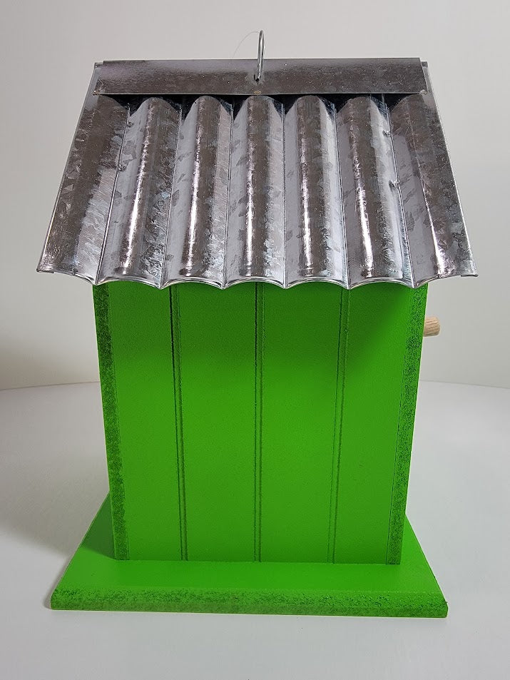 Tin Roof Wooden Outdoor Birdhouse - Cedar Wood & Metal - Home Garden Yard Bird House Decor