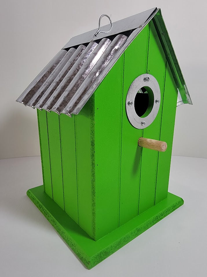 Tin Roof Wooden Outdoor Birdhouse - Cedar Wood & Metal - Home Garden Yard Bird House Decor
