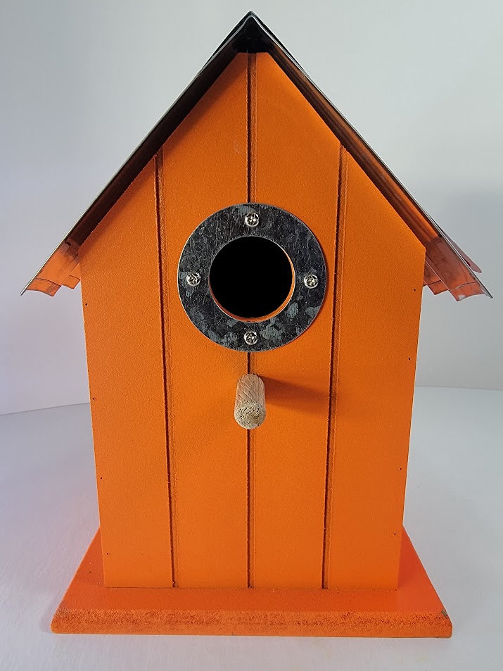 Tin Roof Wooden Outdoor Birdhouse - Cedar Wood & Metal - Home Garden Yard Bird House Decor