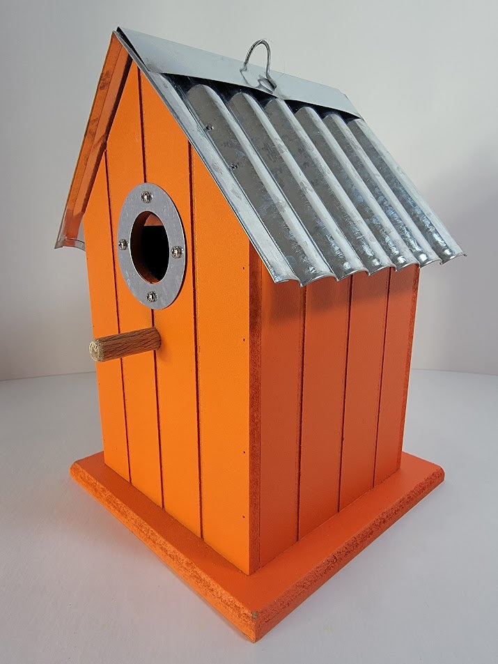 Tin Roof Wooden Outdoor Birdhouse - Cedar Wood & Metal - Home Garden Yard Bird House Decor