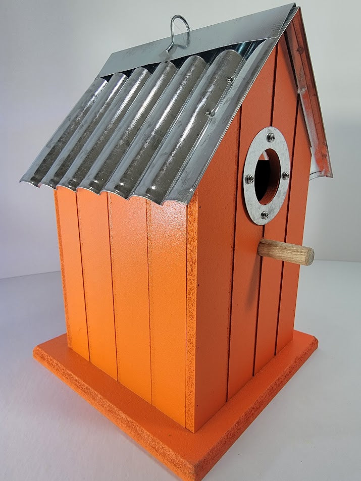 Tin Roof Wooden Outdoor Birdhouse - Cedar Wood & Metal - Home Garden Yard Bird House Decor