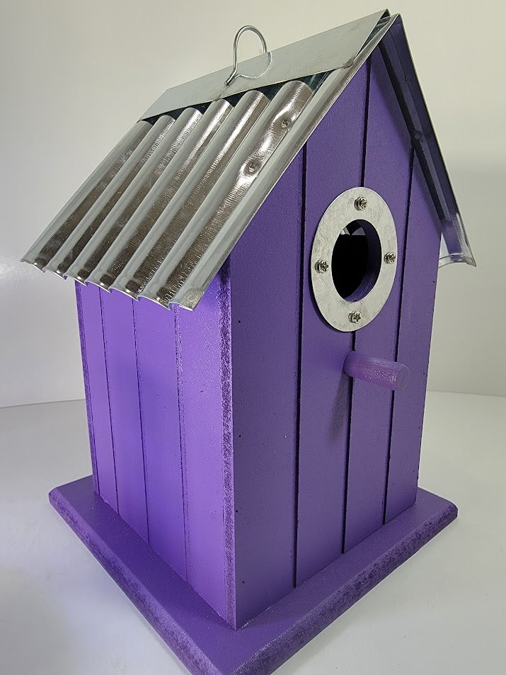 Tin Roof Wooden Outdoor Birdhouse - Cedar Wood & Metal - Home Garden Yard Bird House Decor