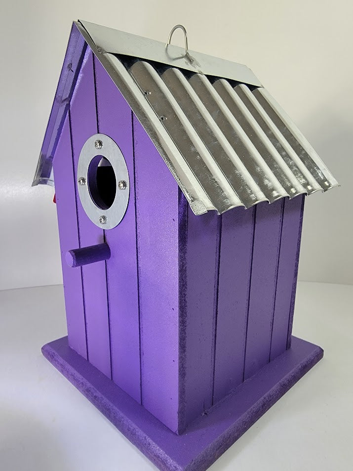 Tin Roof Wooden Outdoor Birdhouse - Cedar Wood & Metal - Home Garden Yard Bird House Decor