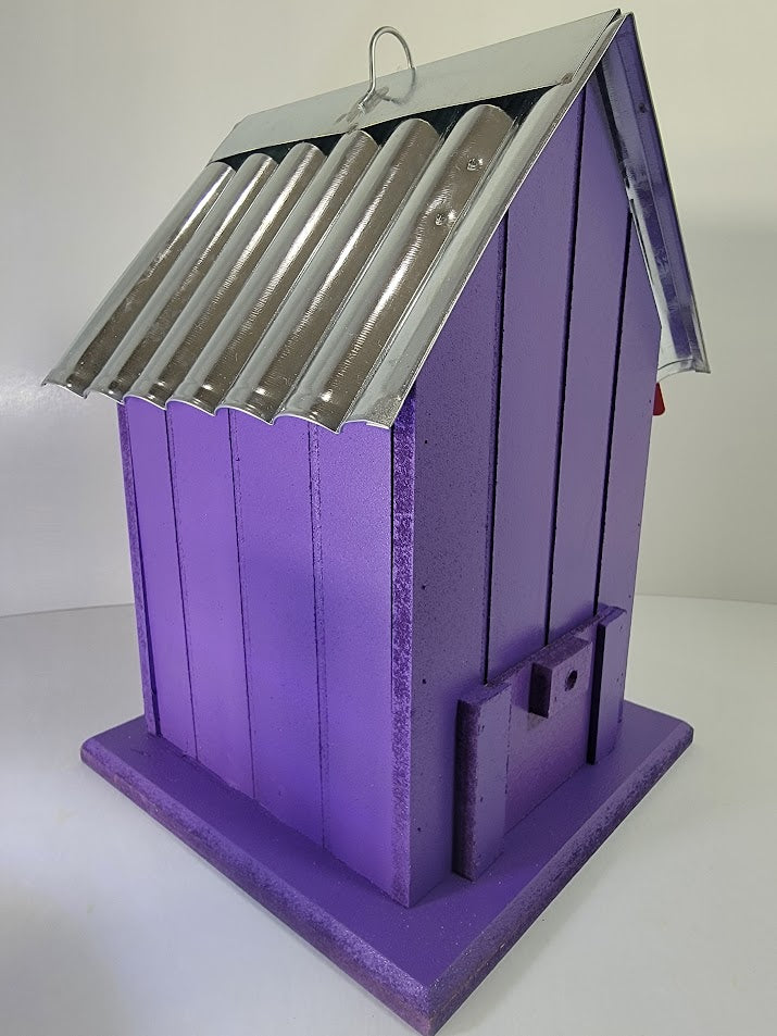 Tin Roof Wooden Outdoor Birdhouse - Cedar Wood & Metal - Home Garden Yard Bird House Decor