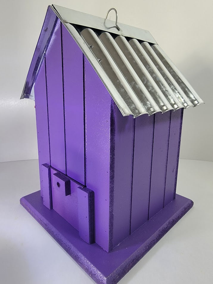 Tin Roof Wooden Outdoor Birdhouse - Cedar Wood & Metal - Home Garden Yard Bird House Decor