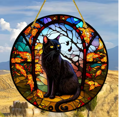Beautiful Black Cat Acrylic Colorful Stained Glass Suncatchers, Home & Window Hanging Decor - Avenue Treasures