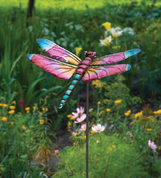 Beautiful Colorful Dragonfly Metal Garden Stakes - Home Garden Lawn Yard Plant Flower Outdoor Decor