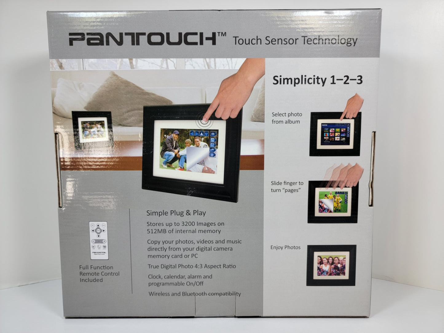 PanDigital 8" LCD Digital Photo Frame - 800x600 PanTouch Touch Sensor Picture Display PAN8002W02T