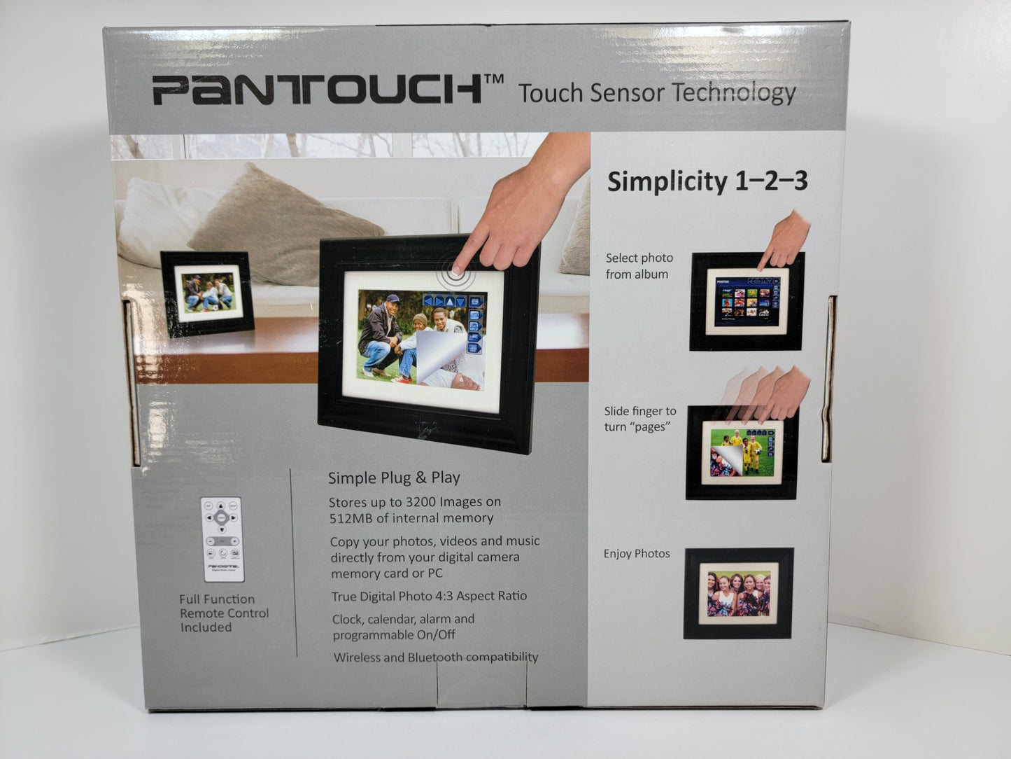 PanDigital 8" LCD Digital Photo Frame - 800x600 PanTouch Touch Sensor Picture Display PAN8002W02T