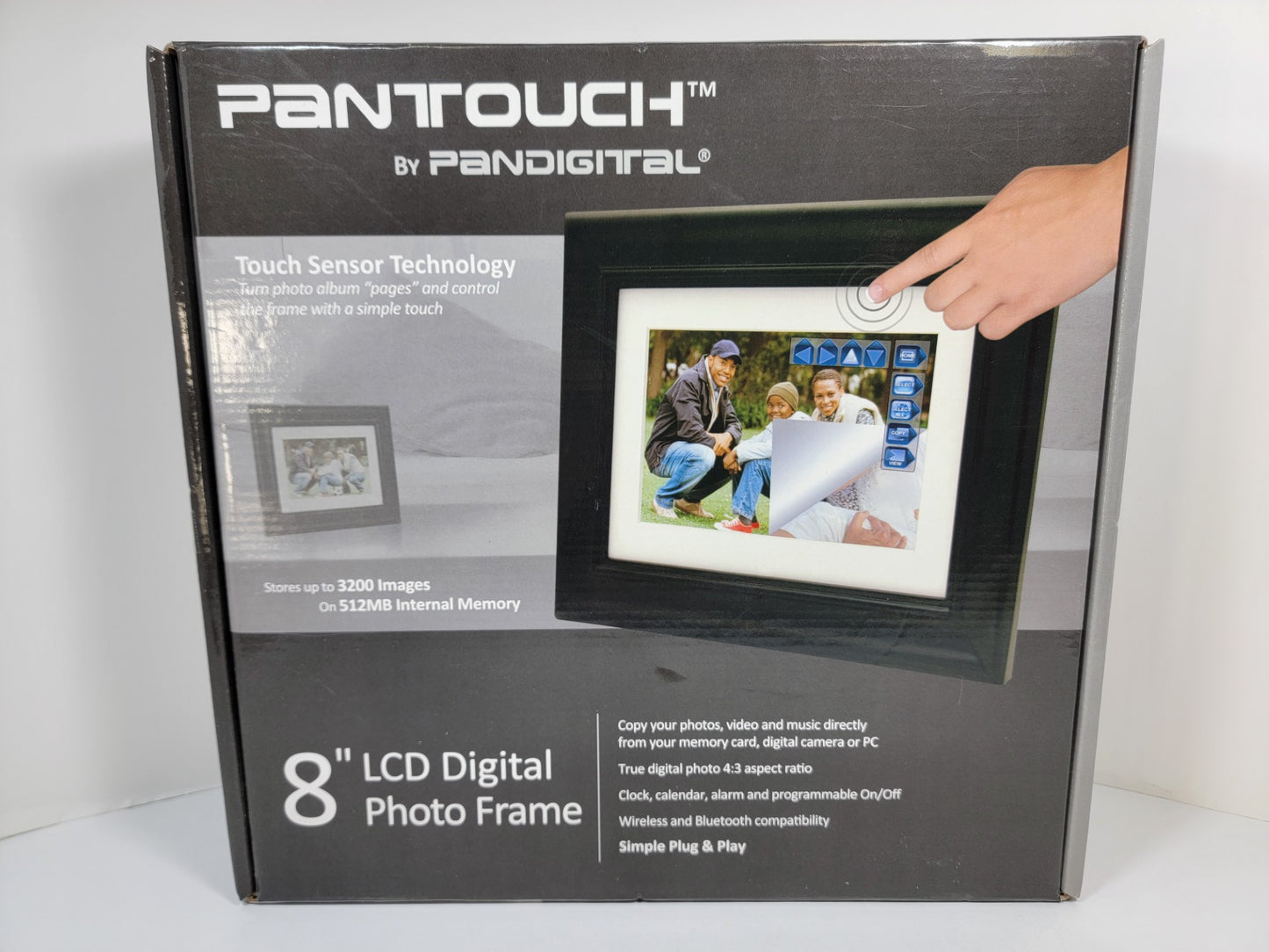 PanDigital 8" LCD Digital Photo Frame - 800x600 PanTouch Touch Sensor Picture Display PAN8002W02T