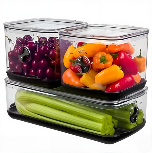 ProKeeper+ Fresh Produce Keeper - Clear Air-tight Food Storage Containers w/ Lids - Set of 3.