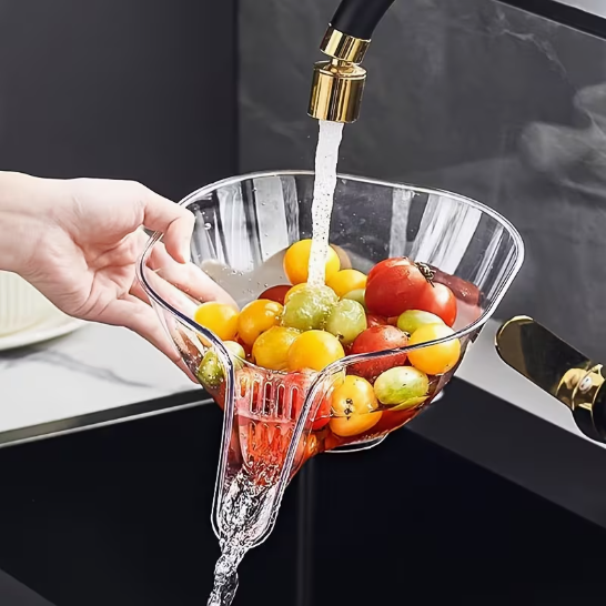 Fruit & Vegetable Washing Drain Basket - Clear Colander Strainer Household Gadget Kitchen Cleaning Accessories Food Meal Prep Healthy Lunch Dinner - Avenue Treasures