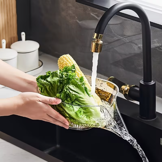 Fruit & Vegetable Washing Drain Basket - Clear Colander Strainer Household Gadget Kitchen Cleaning Accessories Food Meal Prep Healthy Lunch Dinner - Avenue Treasures