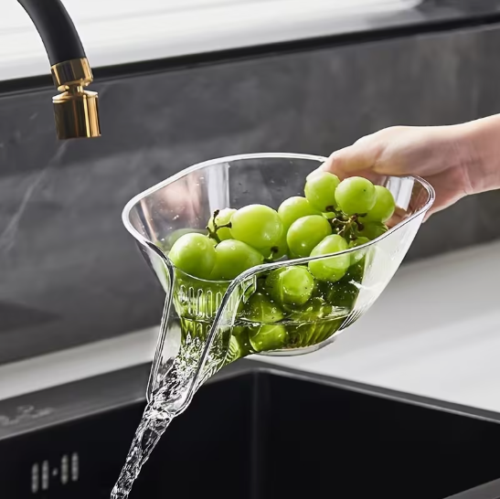 Fruit & Vegetable Washing Drain Basket - Clear Colander Strainer Household Gadget Kitchen Cleaning Accessories Food Meal Prep Healthy Lunch Dinner - Avenue Treasures