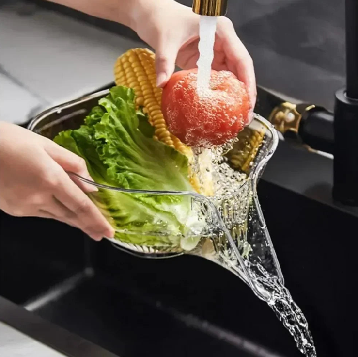 Fruit & Vegetable Washing Drain Basket - Clear Colander Strainer Household Gadget Kitchen Cleaning Accessories Food Meal Prep Healthy Lunch Dinner - Avenue Treasures